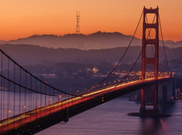 Golden Gate Bridge during sunset