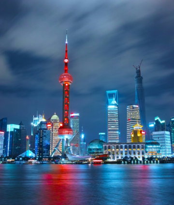 architectural photograph of lighted city sky